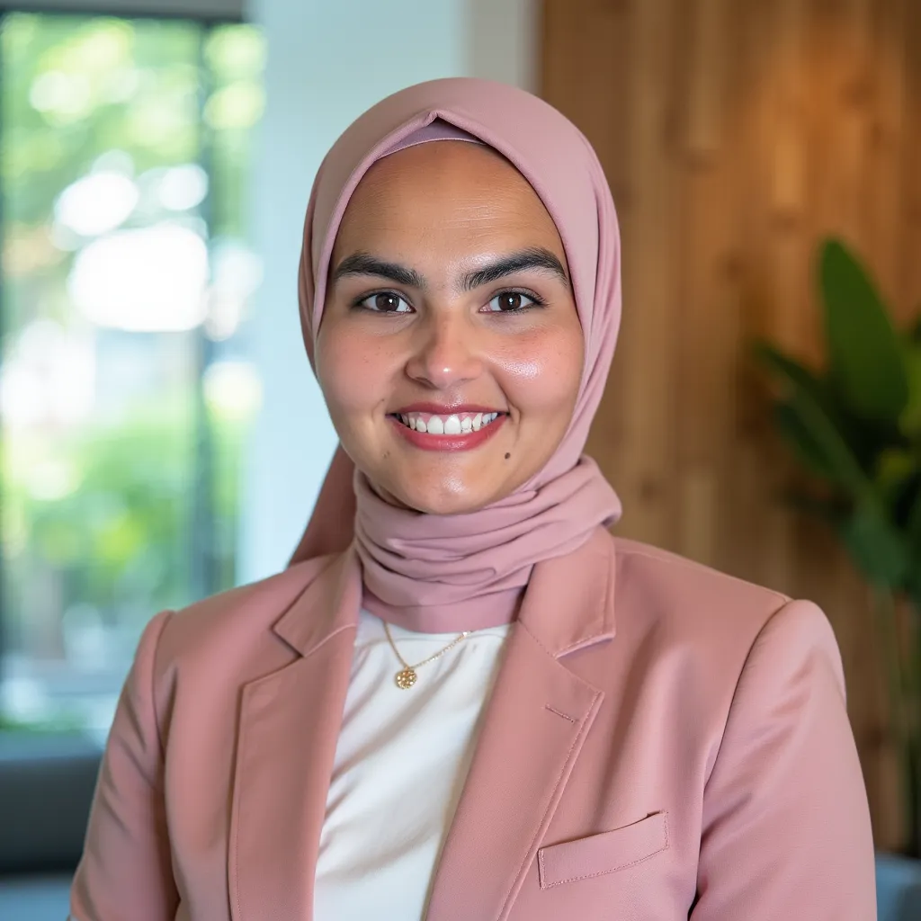 Photo LinkedIn hijab professionnelle avec arrière-plan gris